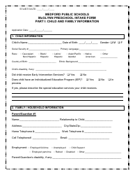 Document preview: Preschool Intake Form - Medford Public Schools