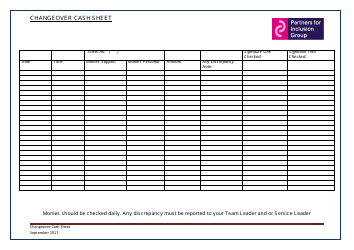 Document preview: Changeover Cash Sheet Template