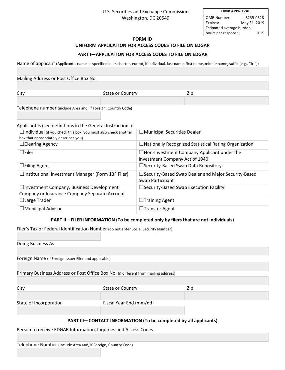 SEC Form 2084 Uniform Application for Access Codes to File on Edgar - Highland Business Services, Page 1