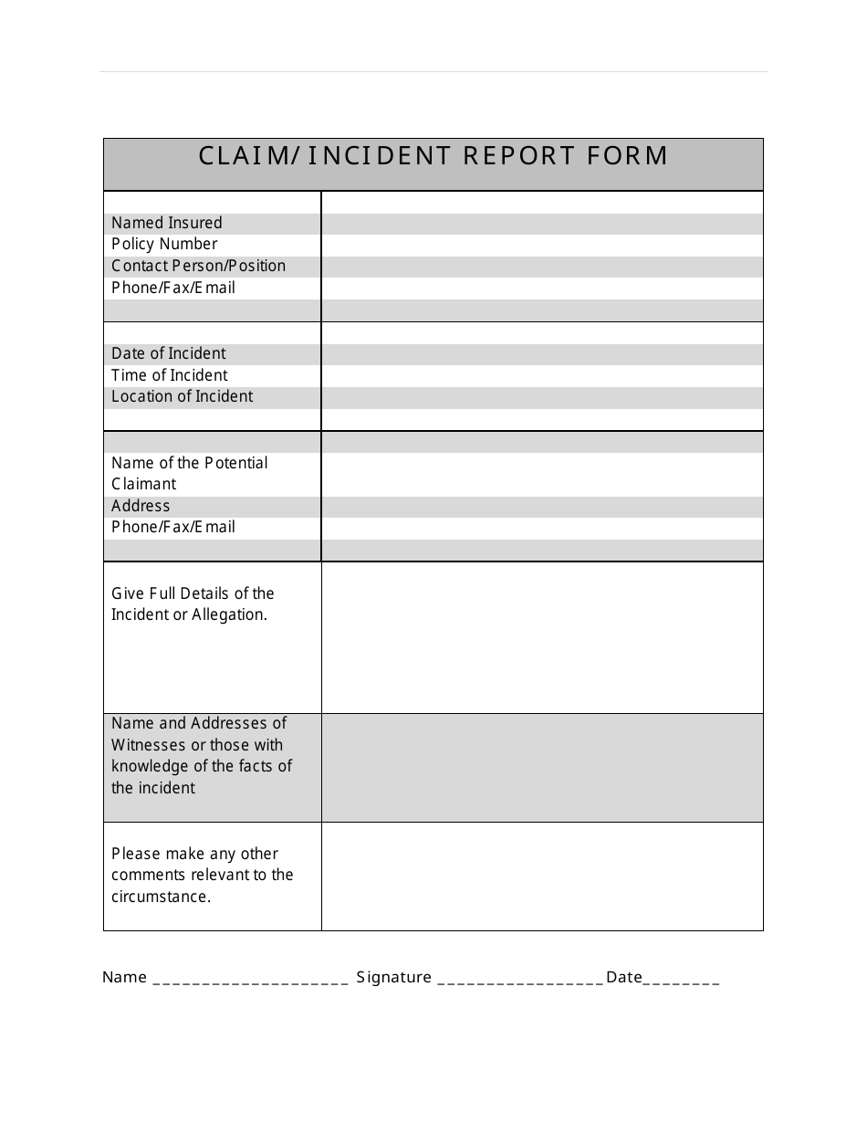 Claim / Incident Report Form, Page 1