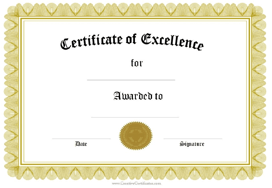 Golden Certificate of Excellence Template