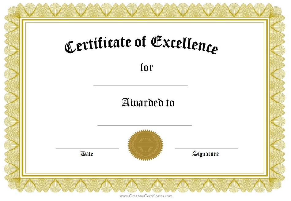 Golden Certificate of Excellence Template - Craft Professional Recognition