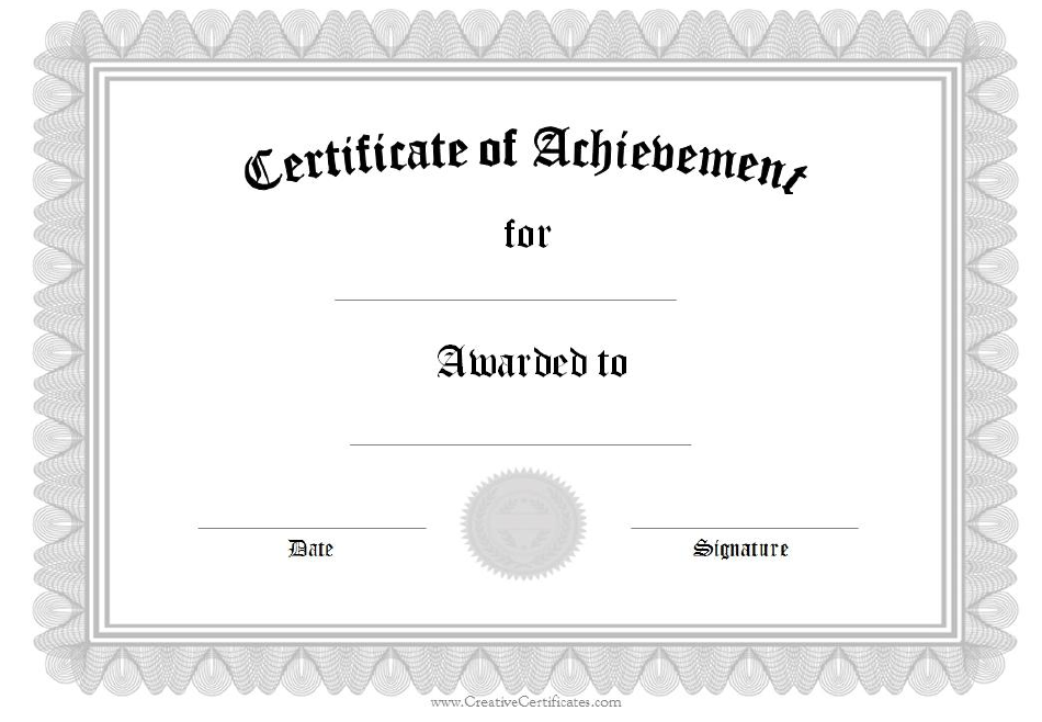 Silver Certificate of Achievement Template