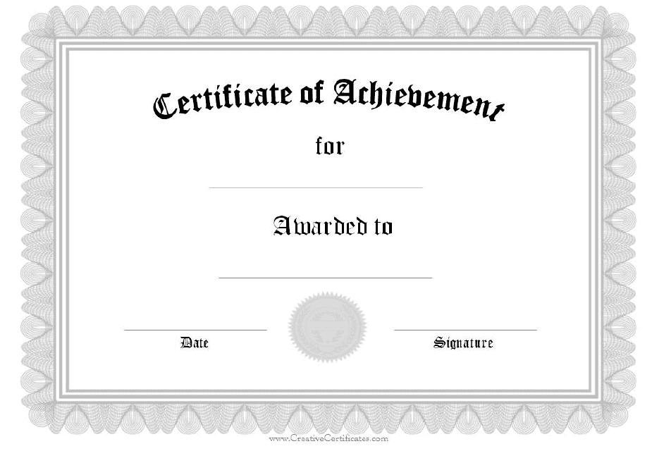 Silver Certificate of Achievement Template