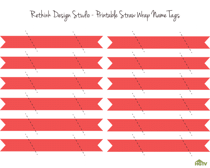 Template for Red Flag-themed Name Tags by HGTV on Straw Wraps