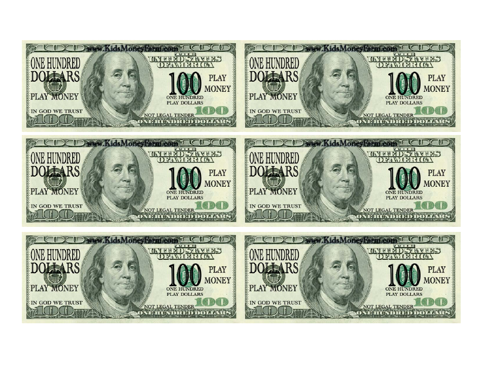 one hundred dollar bill play money template download printable pdf templateroller