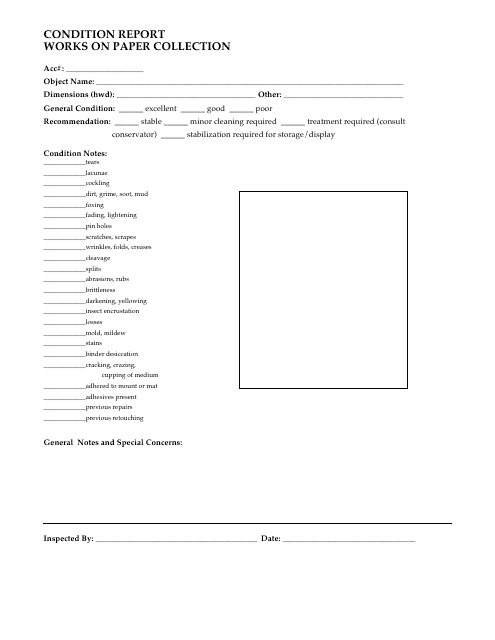 Condition Report Template - Works on Paper Collection Download Pdf