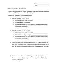Investigating Graphs of Quadratic Equations Using Desmos Worksheet (Vertex Form), Page 2