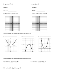 Graphing a Parabola From Vertex Form Worksheet, Page 2