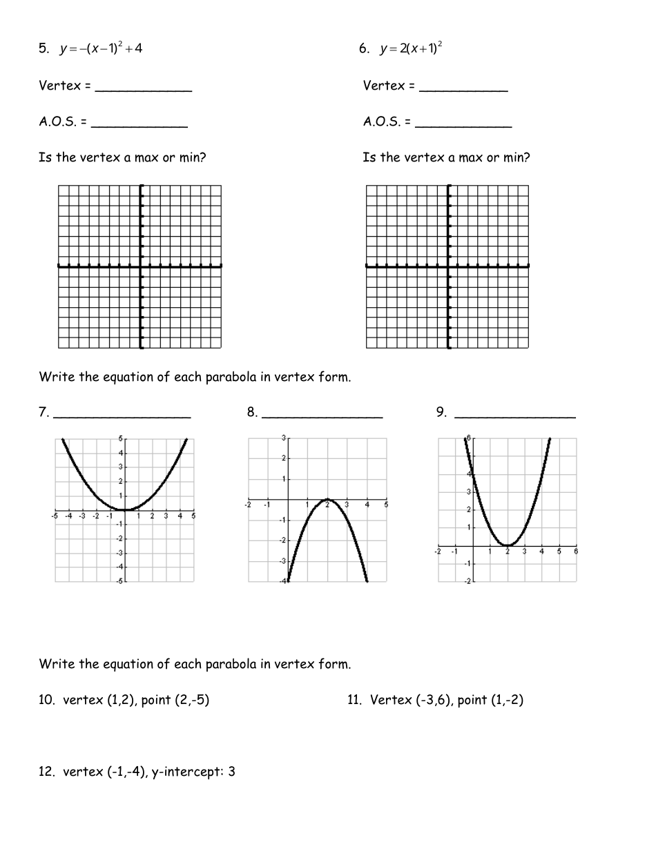 Graphing a Parabola From Vertex Form Worksheet - Fill Out, Sign Online ...