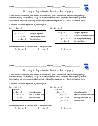 Writing an Equation in Function Form Worksheet - Southern Nevada Regional Professional Development Program