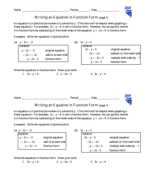 Writing an Equation in Function Form Worksheet - Southern Nevada Regional Professional Development Program Download Pdf