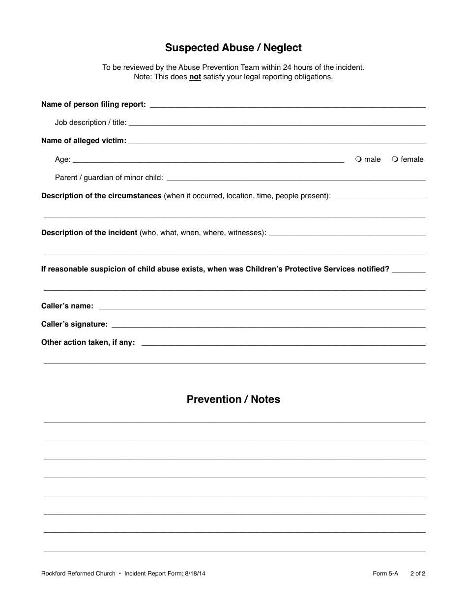 Incident Report Form - Rockford Reformed Church - Fill Out, Sign Online ...