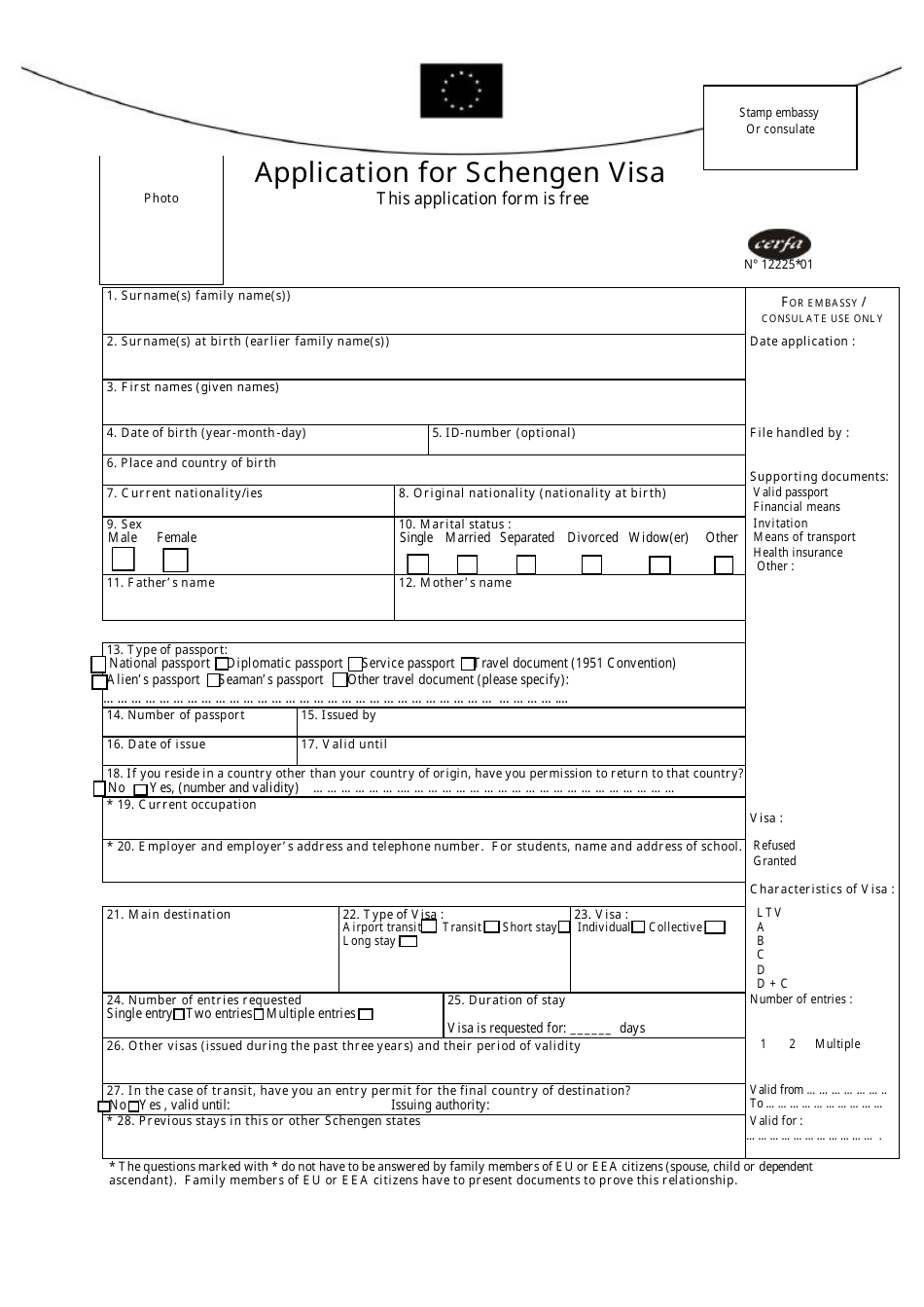Application Form for Schengen Visa - European Union, Page 1