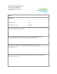 Document preview: Advisory Committee and Local Board Application Form - City of Guelph, Ontario, Canada