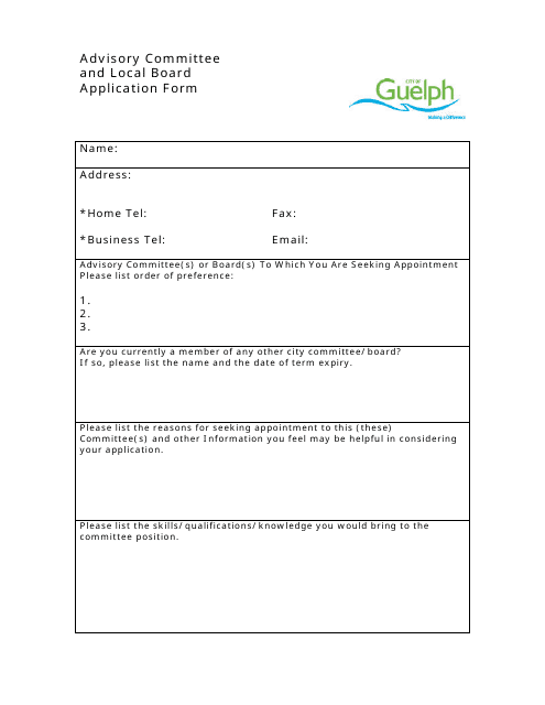 Advisory Committee and Local Board Application Form - City of Guelph, Ontario, Canada