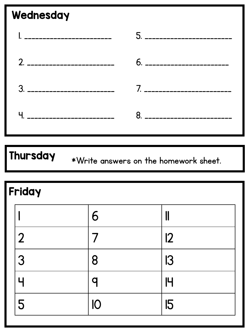Weekly Homework Answer Sheet Template, Page 2