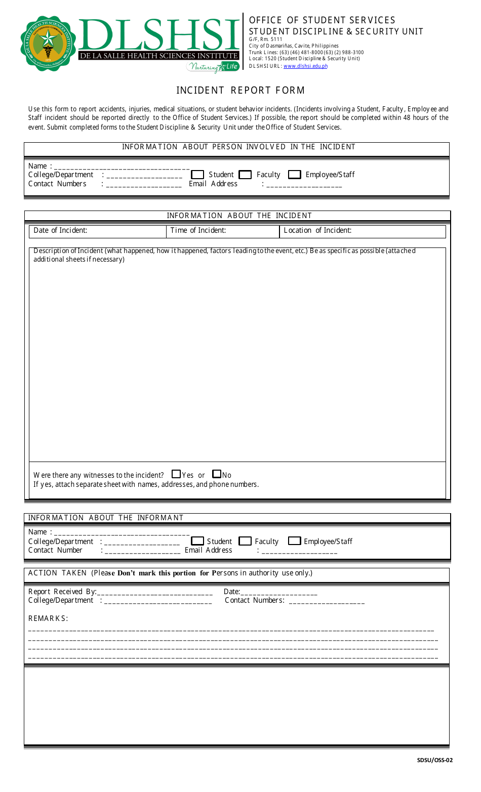 Incident Report Form - Dlshsi, Page 1