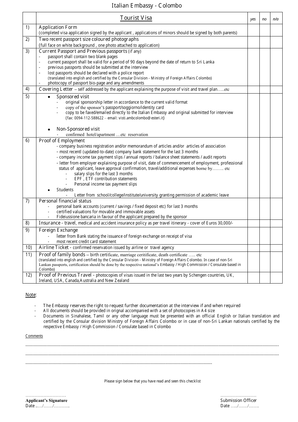 Colombo Sri Lanka Italian Tourist Visa Application Form Embassy Of Italy Fill Out Sign
