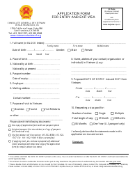 &quot;Vietnamese Visa Application Form for Entry and Exit Visa - Consulate General of Vietnam&quot; - San Francisco, California
