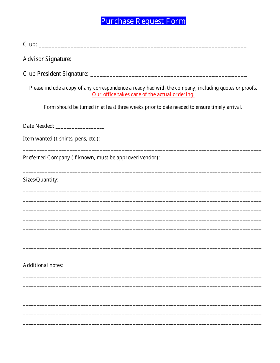 Purchase Request Form, Page 1