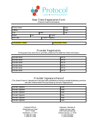 Document preview: New Client Registration Form - Protocol