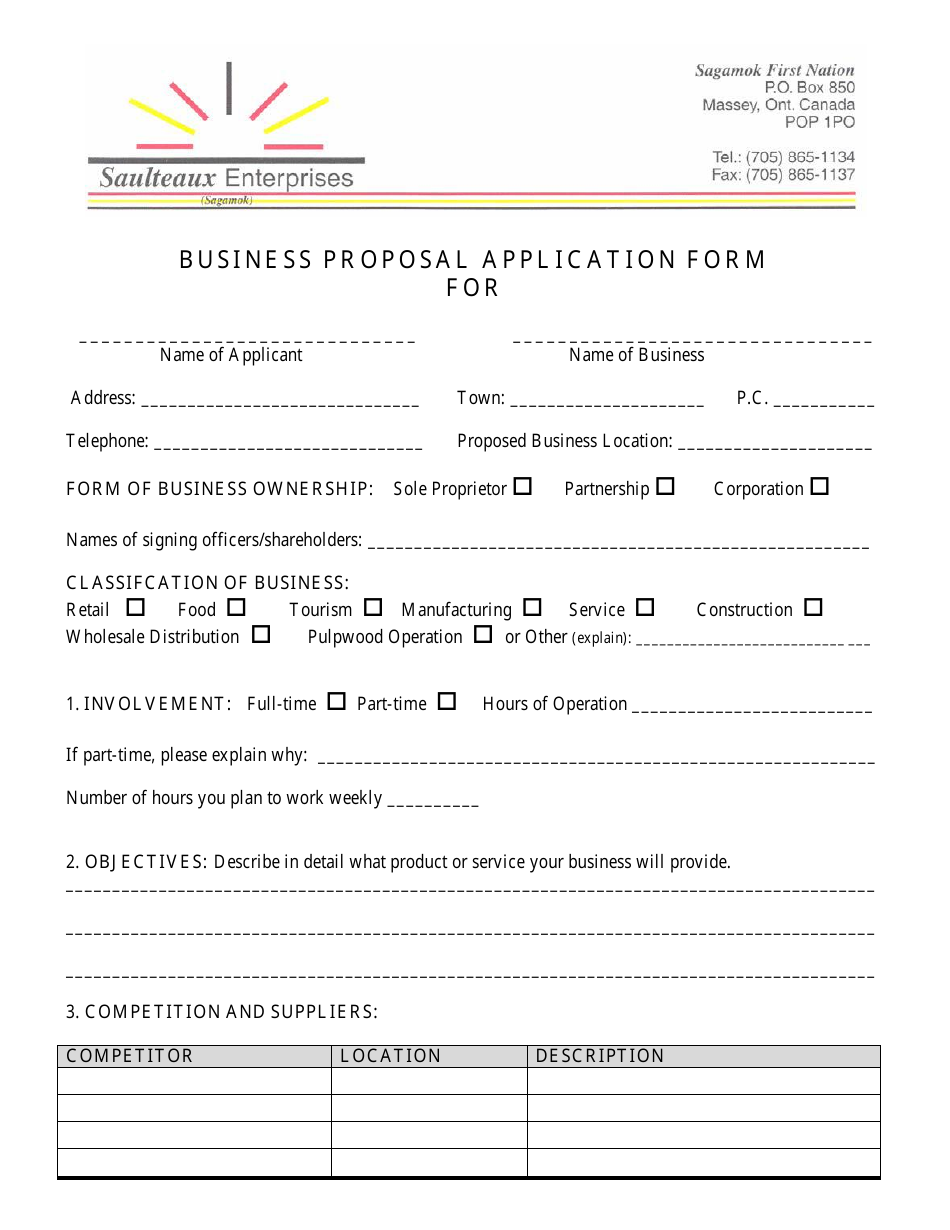 Business Proposal Application Template - Saulteaux Enterprises - Canada, Page 1