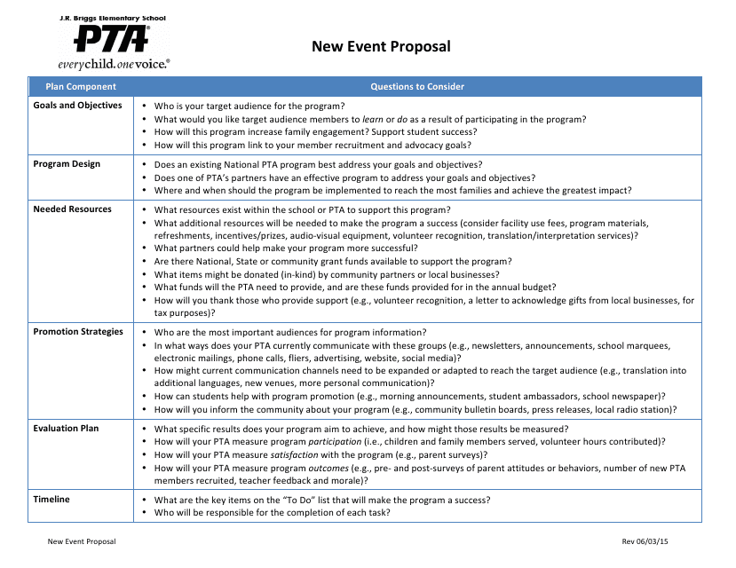 New Event Proposal Template - Pta