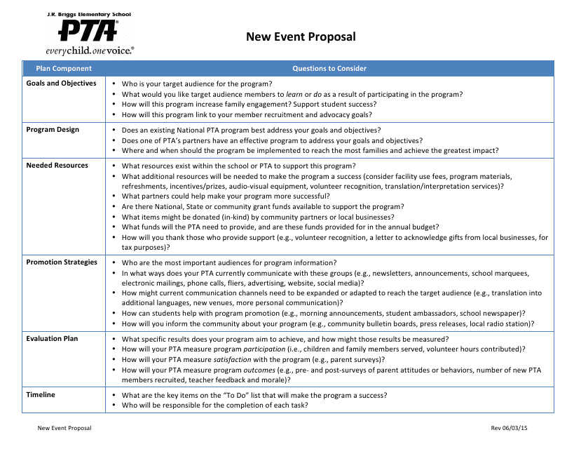 Preview of the New Event Proposal Template - Pta