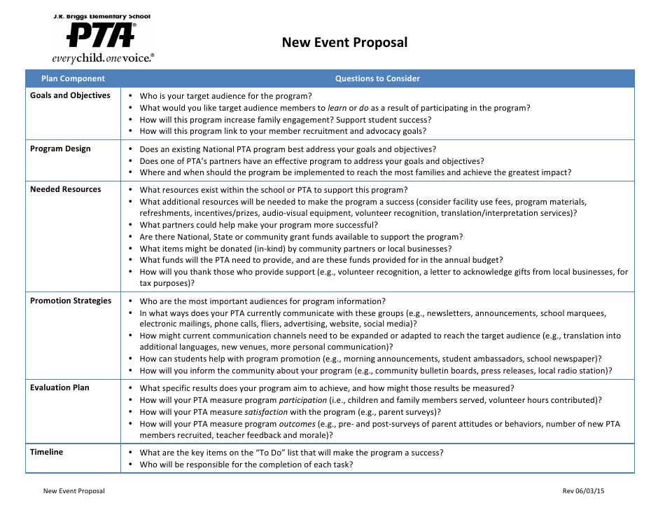 Preview of the New Event Proposal Template - Pta