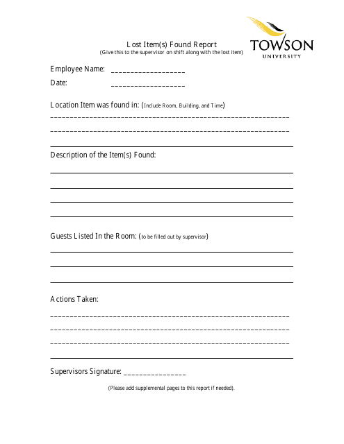 Lost Item(S) Found Report Template - Towson University