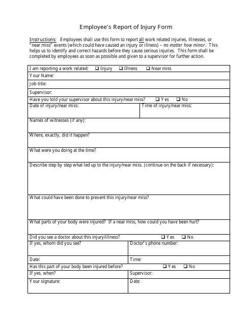 Employee&#039;s Report of Injury Form