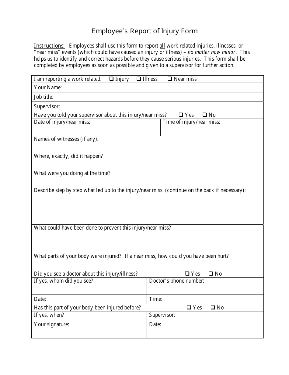 Osha Employees Report of Injury Form, Page 1