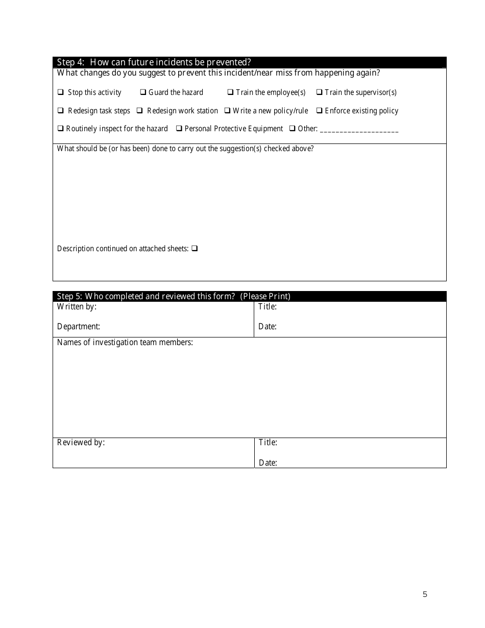 Osha Employees Report of Injury Form, Page 5