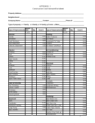 Document preview: Construction Cost Estimate Worksheet Template
