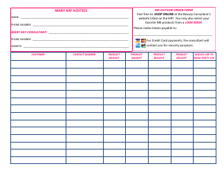 Document preview: Outside Order Form - Mary Kay