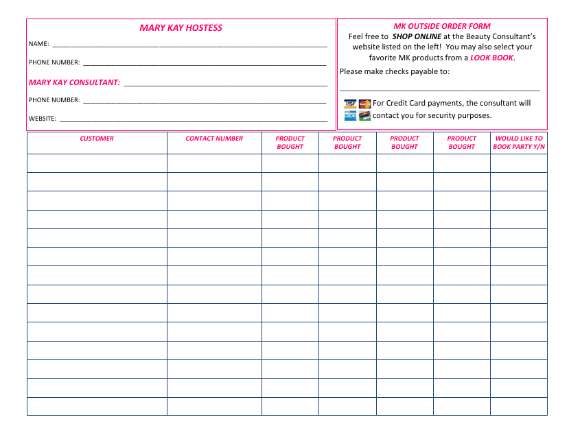 Outside Order Form - Mary Kay Download Pdf