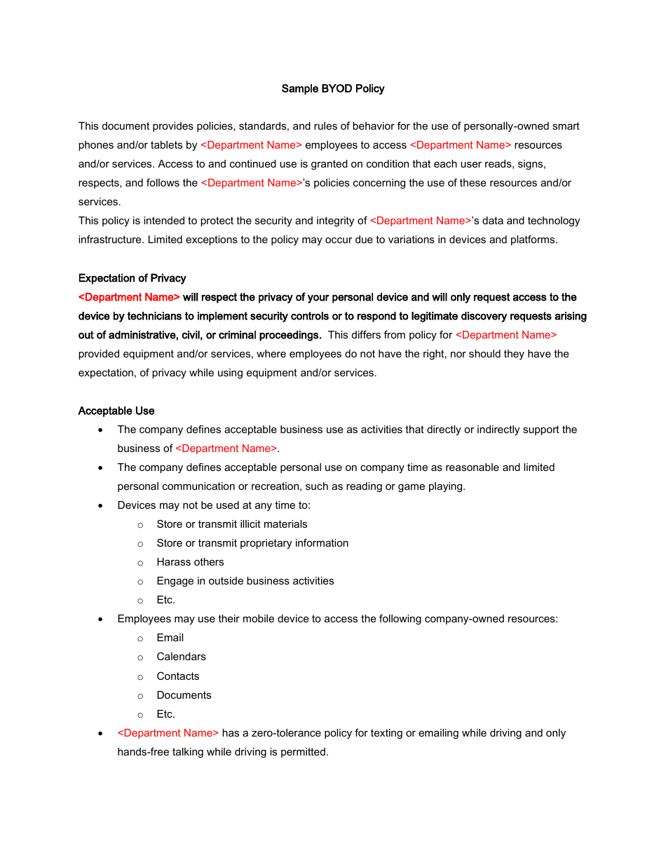 Mobile Device Acceptable Use Policy Template