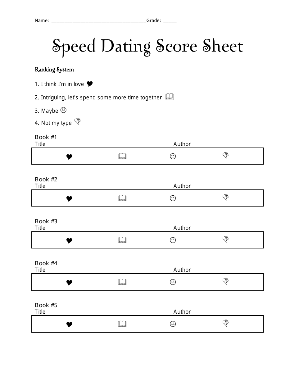 Speed Dating Score Sheet - A Comprehensive Template