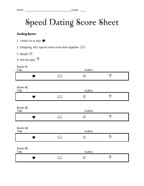 Speed Dating Score Sheet