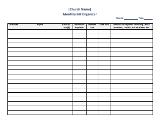 Sample &quot;Church Monthly Bill Organizer Template&quot;