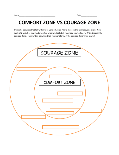 Comfort Zone VS Courage Zone Worksheet