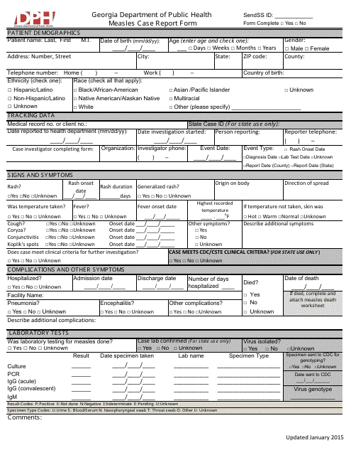 Measles Case Report Form - Georgia (United States)