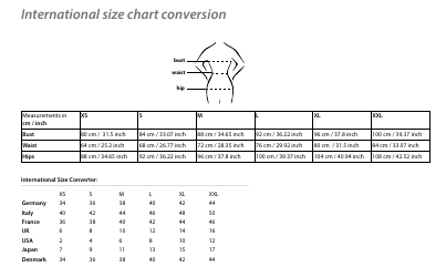 Document preview: International Size Conversion Chart