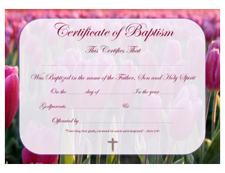 Document preview: Certificate of Baptism Template - Tulips