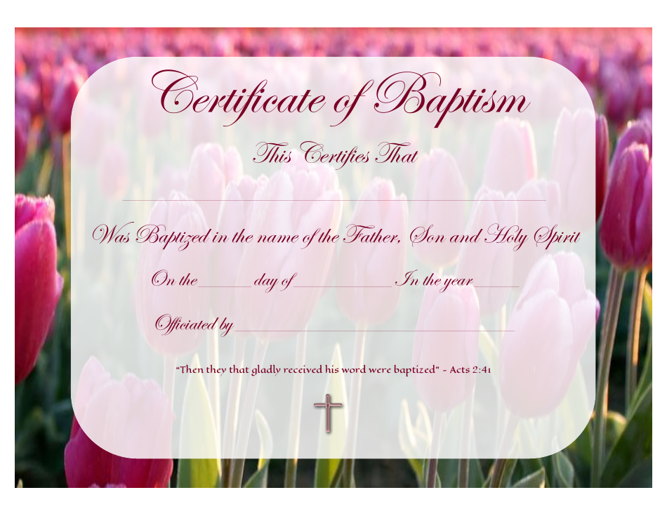 Certificate of Baptism Template with Flowers