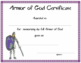 Document preview: Armor of God Certificate Template