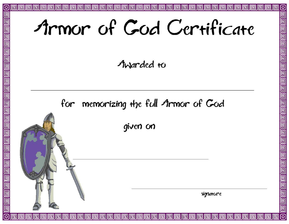Armor of God Certificate Template Preview - Faithful symbolizes spiritual footwear.