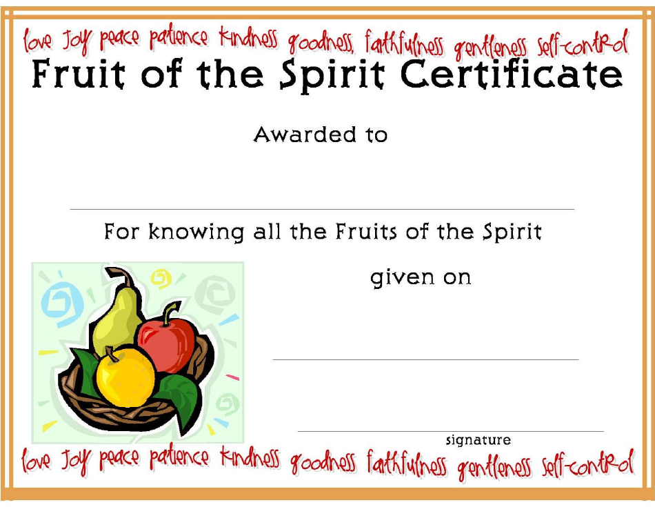 Fruit of the Spirit Certificate Template Preview