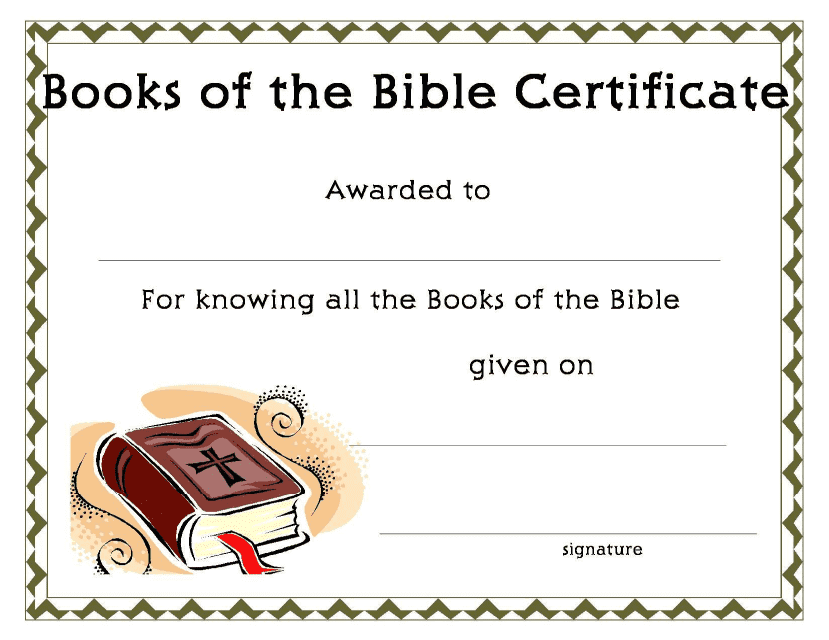 Books of the Bible certificate template - A professionally designed and editable certificate template that features the Books of the Bible.